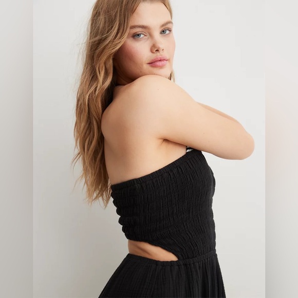 Aerie Black Gauzy Strapless Wide Leg Jumpsuit size Large EUC - Picture 8 of 13